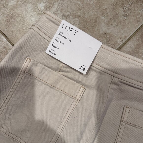 Loft NWT High Waisted Wide Leg Side Zip Jeans - Size 24/00 - Ivory/Beige - Picture 6 of 7